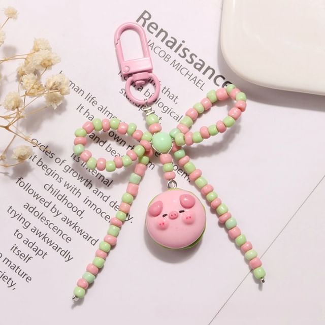 Pig Bow Bead Resin Bag Charm Keyring