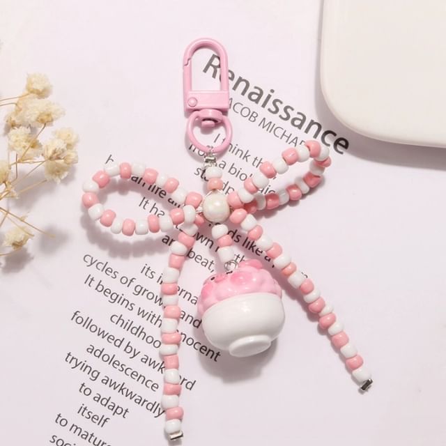 Pig Bow Bead Resin Bag Charm Keyring