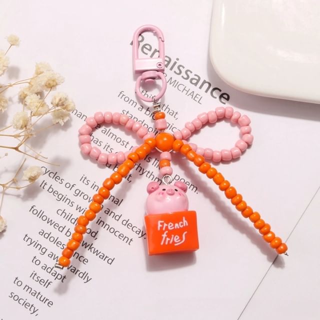 Pig Bow Bead Resin Bag Charm Keyring