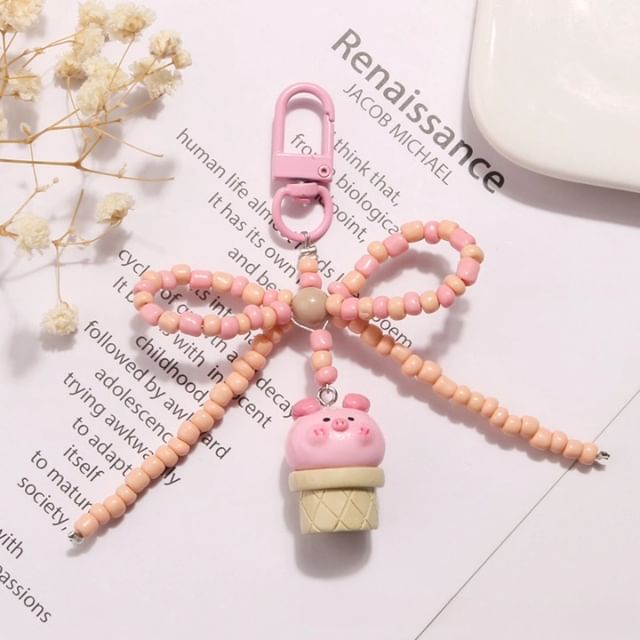 Pig Bow Bead Resin Bag Charm Keyring