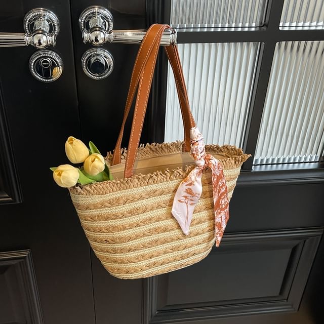 Striped Woven Tote Bag + Scarf