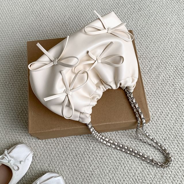 Bow Chain Leather Shoulder Faux Strap Bag