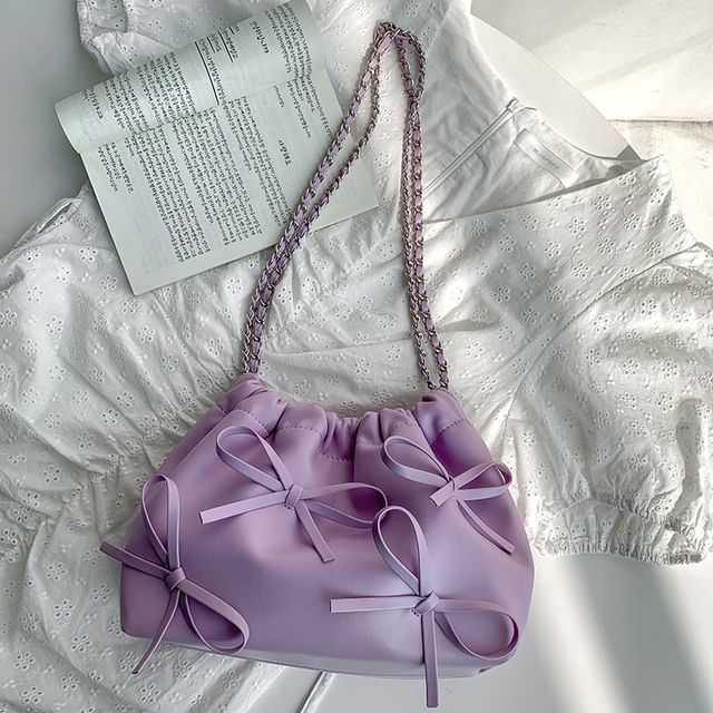 Bow Chain Leather Shoulder Faux Strap Bag