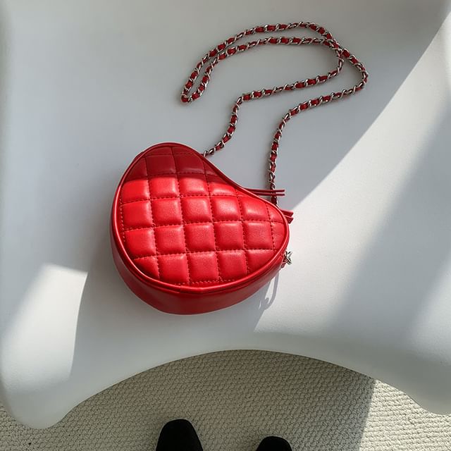Chain Heart Strap Bag Quilted Crossbody