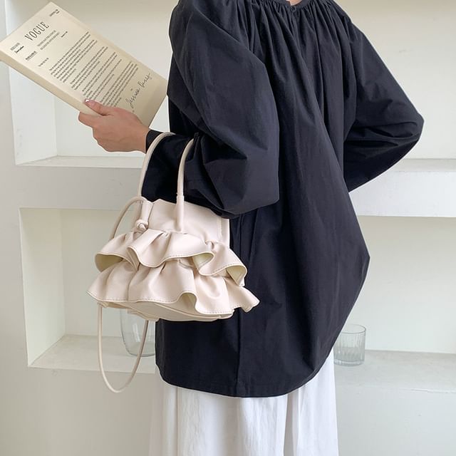 Leather Bag Faux Crossbody Top Handle Ruffle