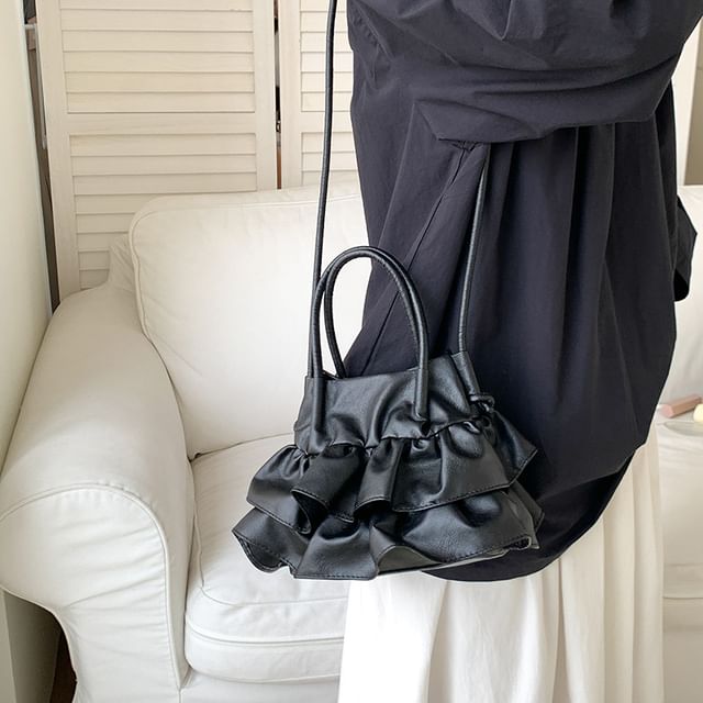 Leather Bag Faux Crossbody Top Handle Ruffle