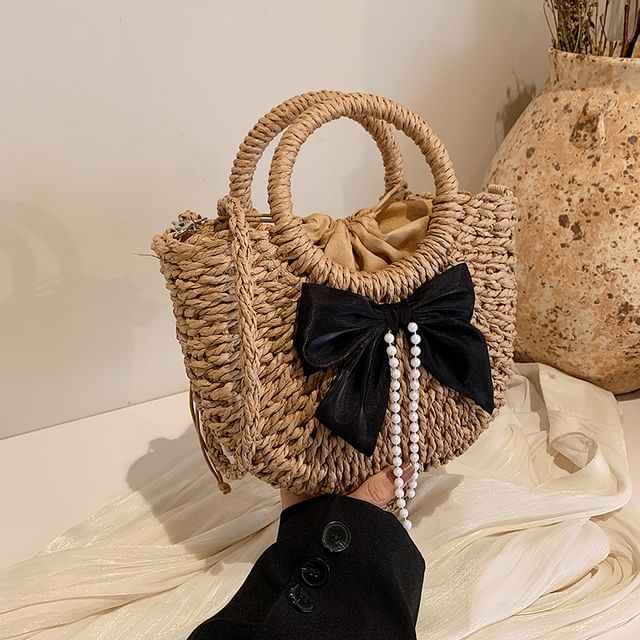 Top Handle Woven Crossbody Bag + Scarf