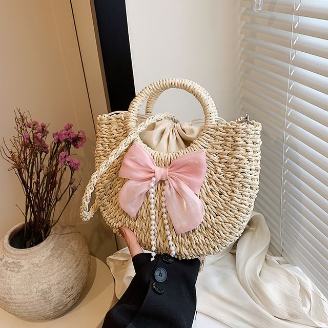 Top Handle Woven Crossbody Bag + Scarf