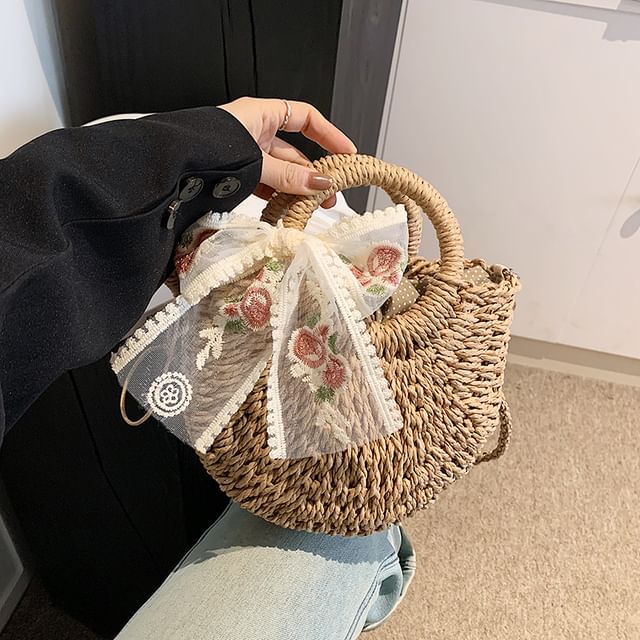 Top Handle Woven Crossbody Bag + Scarf