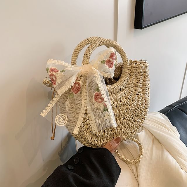 Top Handle Woven Crossbody Bag + Scarf