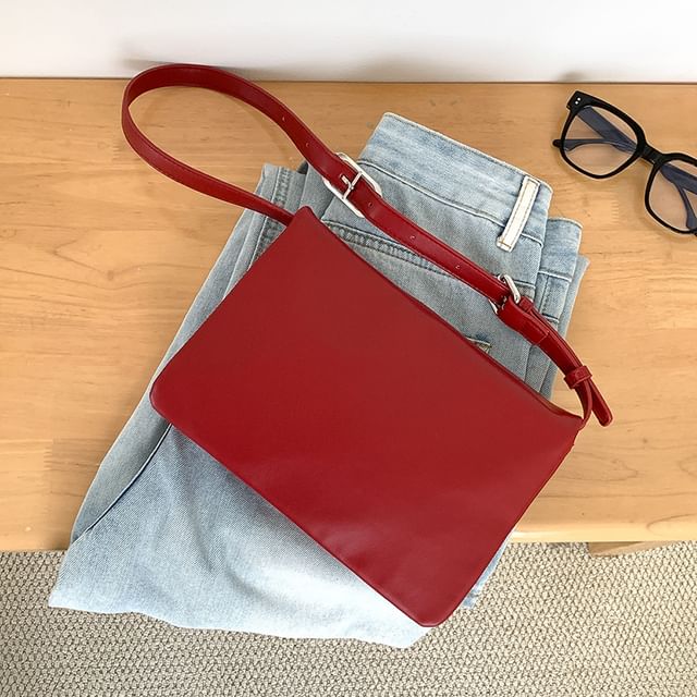 Leather Faux Plain Shoulder Flap Bag