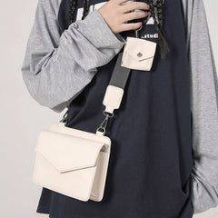 Faux Leather Plain Flap Crossbody Bag + Coin Purse