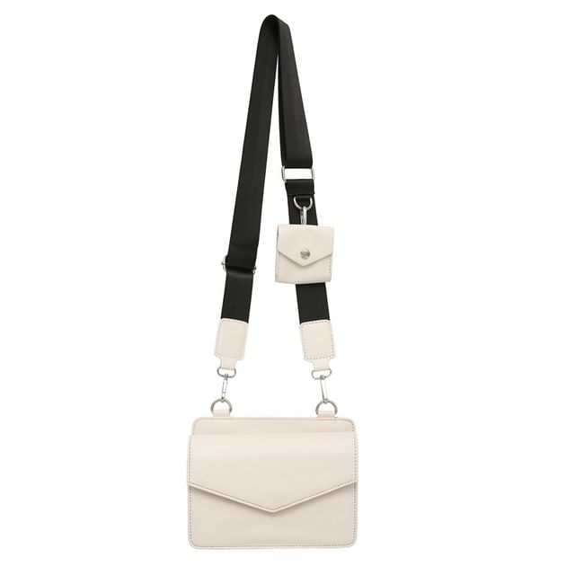 Faux Leather Plain Flap Crossbody Bag + Coin Purse