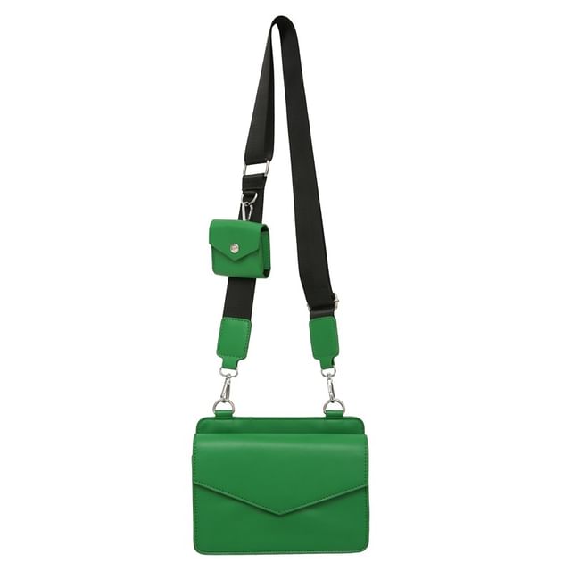 Faux Leather Plain Flap Crossbody Bag + Coin Purse