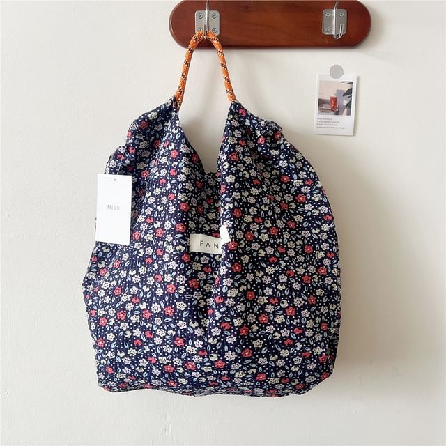 Floral Drawstring Tote Bag