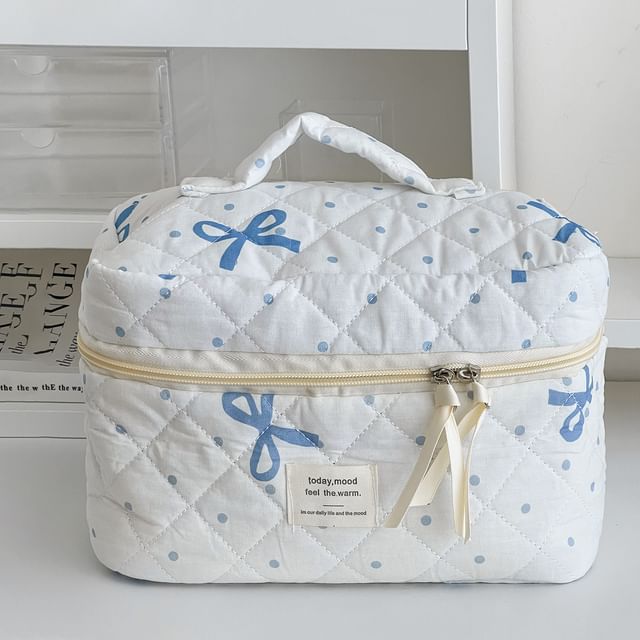 Bow Polka Dot Fabric Clutch / Makeup Bag