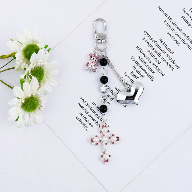 Heart Bear Cross Alloy Bag Charm Keyring Phone