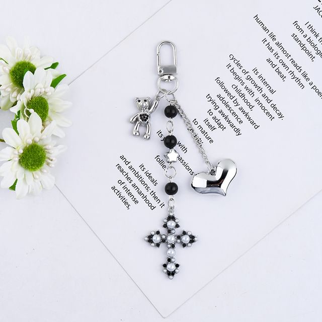 Heart Bear Cross Alloy Bag Charm Keyring Phone