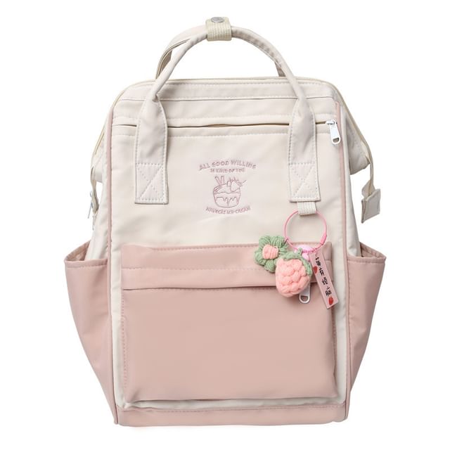 Set Nylon Charm Backpack Embroidered Bag Tone / Two