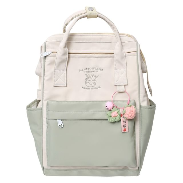 Set Nylon Charm Backpack Embroidered Bag Tone / Two