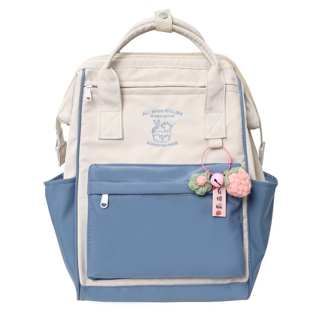 Set Nylon Charm Backpack Embroidered Bag Tone / Two