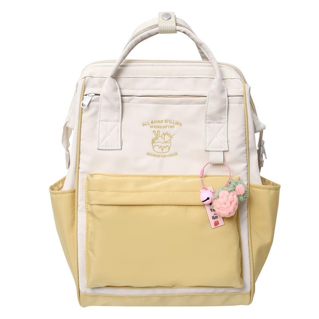 Set Nylon Charm Backpack Embroidered Bag Tone / Two