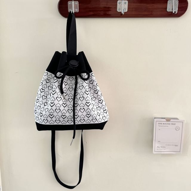 Knit Bag Drawstring Bucket Patterned