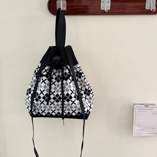 Knit Bag Drawstring Bucket Patterned