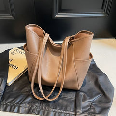 Plain Faux Leather Tote Bag + Pouch