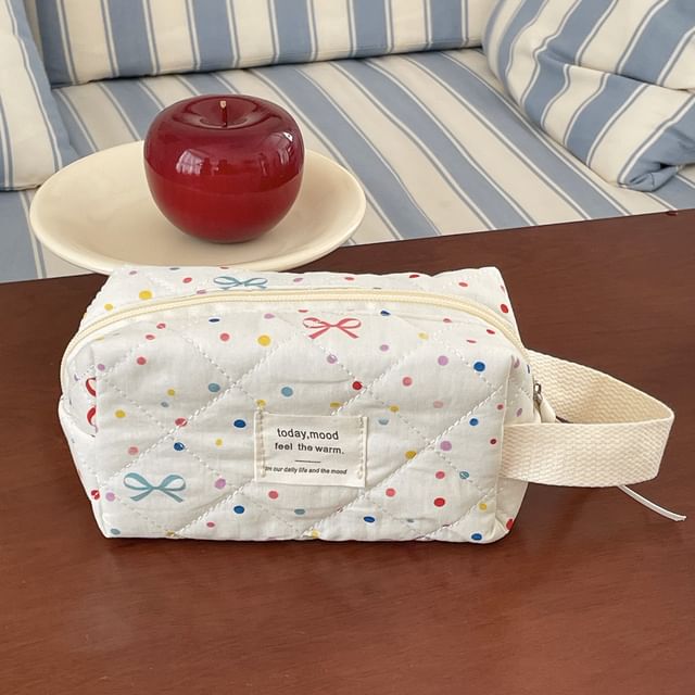 Bow Dotted Fabric Makeup Bag / Clutch