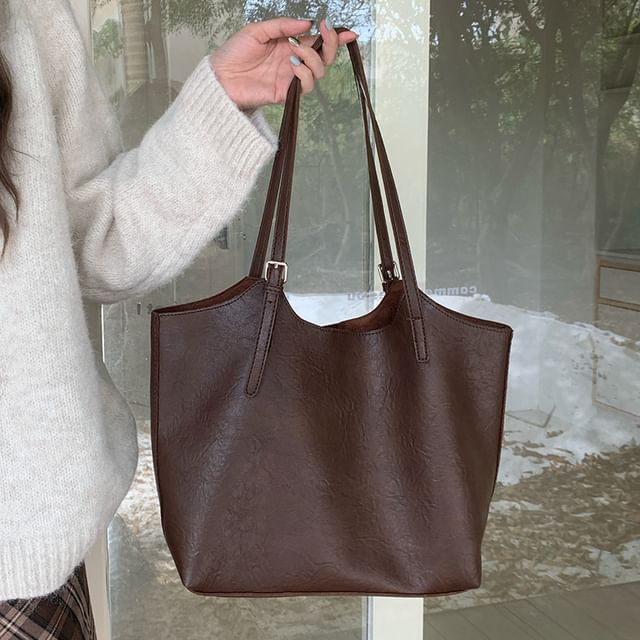 Pouch Bag With Leather Faux Tote