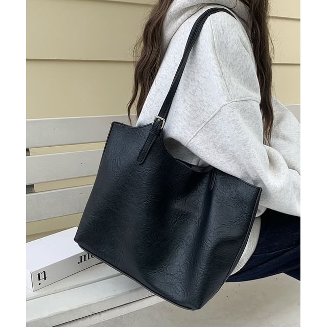 Pouch Bag With Leather Faux Tote