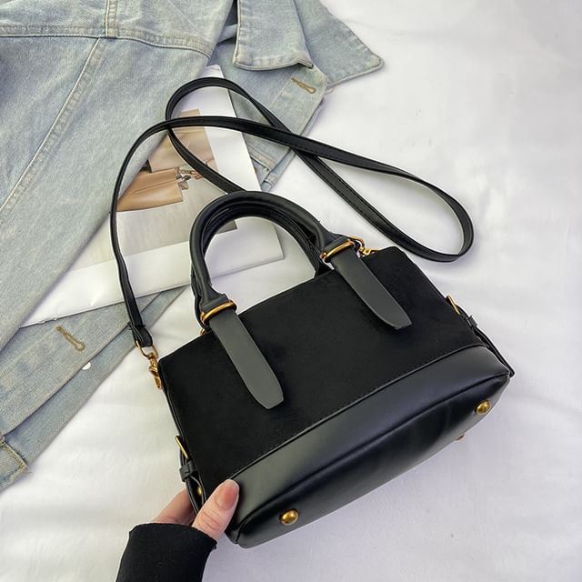 Plain Handle Suede Faux Crossbody Bag Top