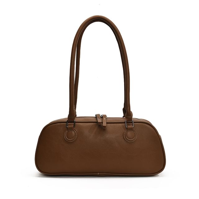 Leather Plain Shoulder Bag Faux
