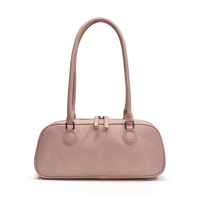 Leather Plain Shoulder Bag Faux