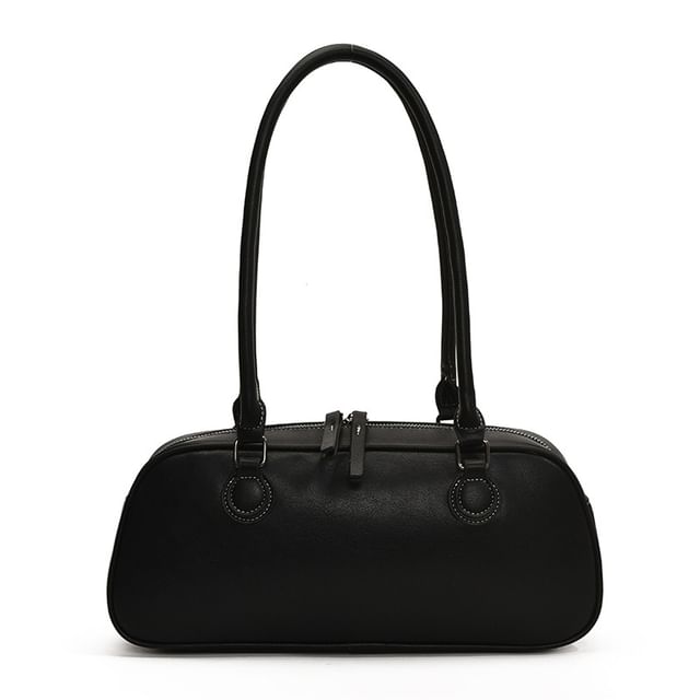 Leather Plain Shoulder Bag Faux