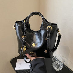 Handle Faux Leather Bag Bucket Top