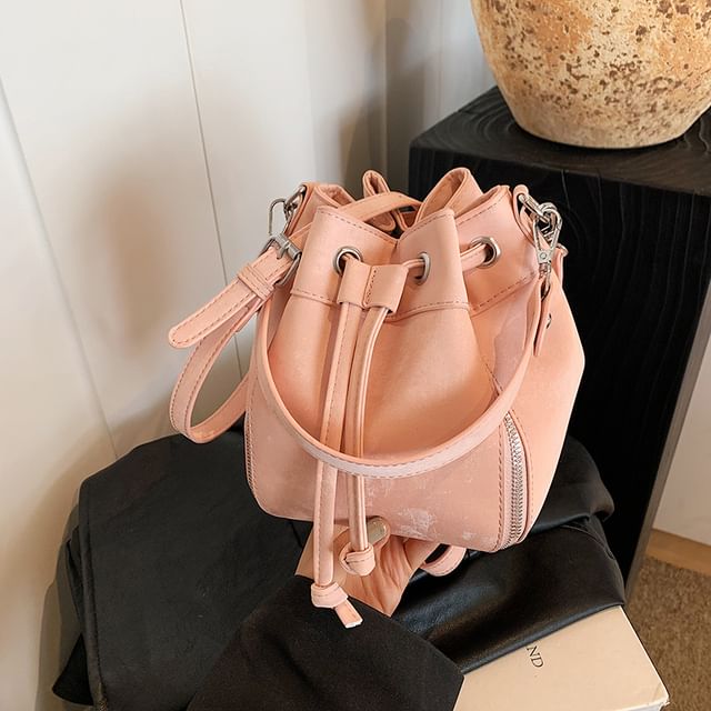 Leather Bag Drawstring Bucket Faux