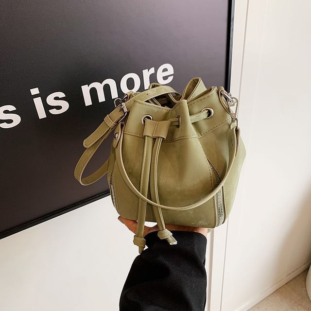 Leather Bag Drawstring Bucket Faux