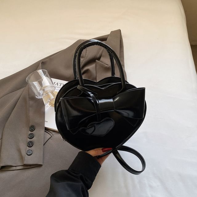 Bow Bag Faux Handle Top Heart Crossbody Leather