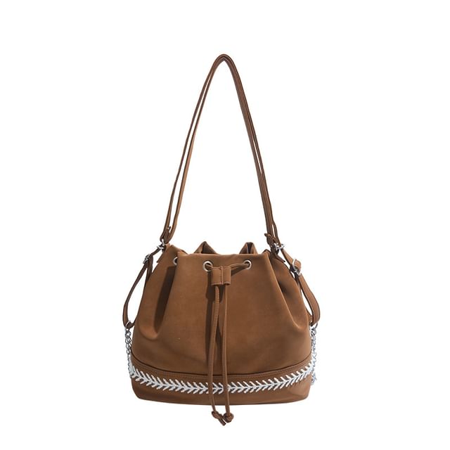 Bucket Drawstring Faux Tone Bag Leather Two