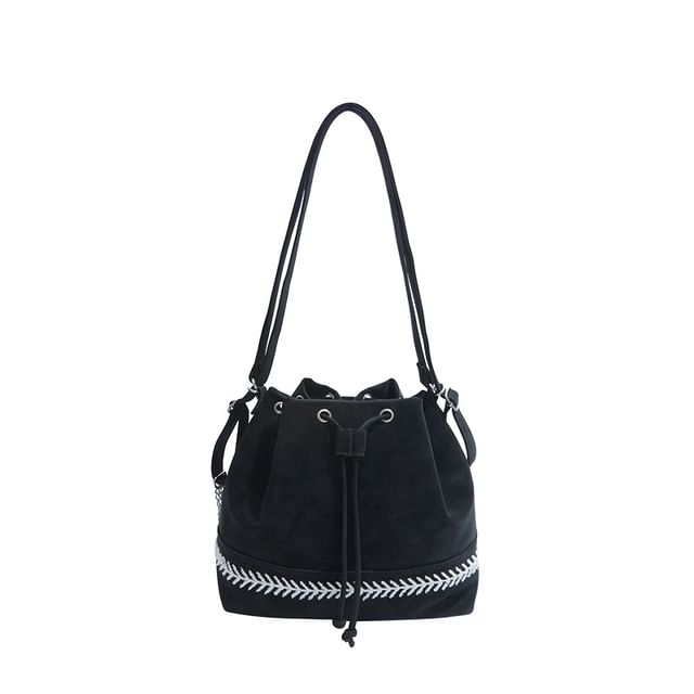 Bucket Drawstring Faux Tone Bag Leather Two
