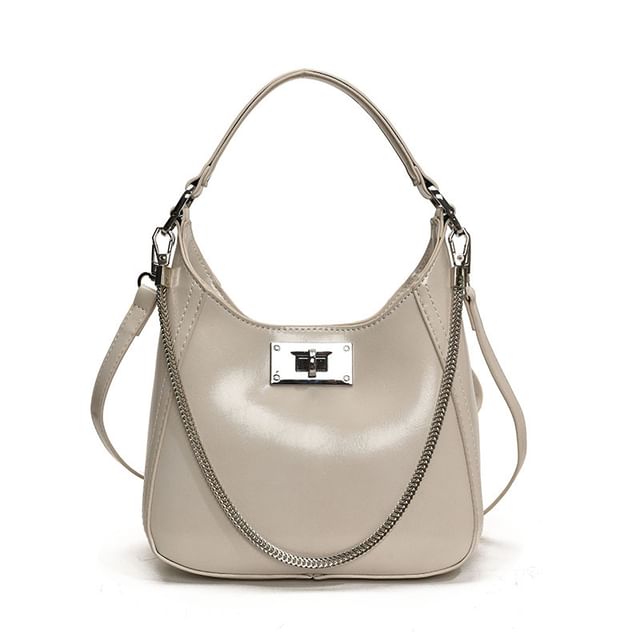 Top Faux Bag Leather Handle Twist Crossbody Lock