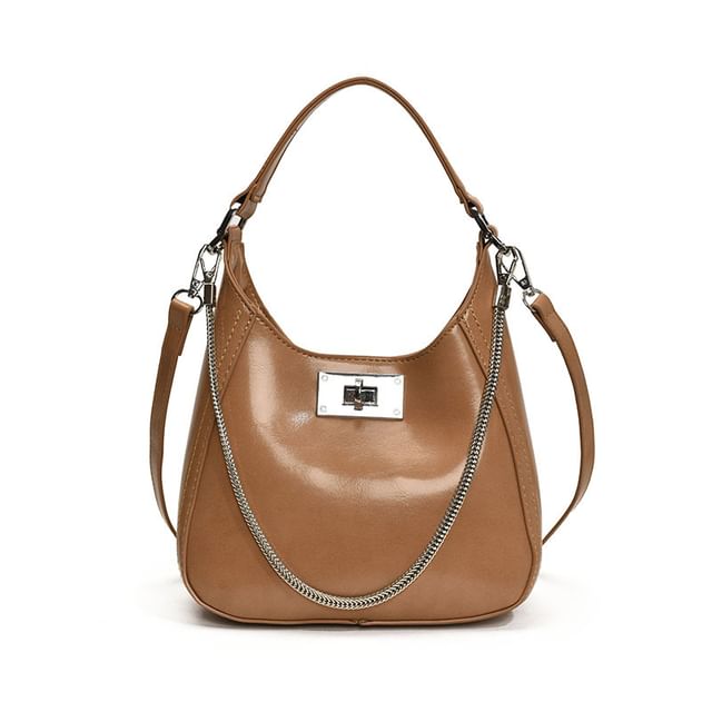 Top Faux Bag Leather Handle Twist Crossbody Lock