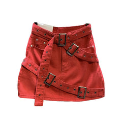 Y2K Belts Hidden Shorts Denim Mini Skirt