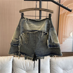 Y2K Uglycore Fashion Denim Aesthetic Lace Up Mini Skirt