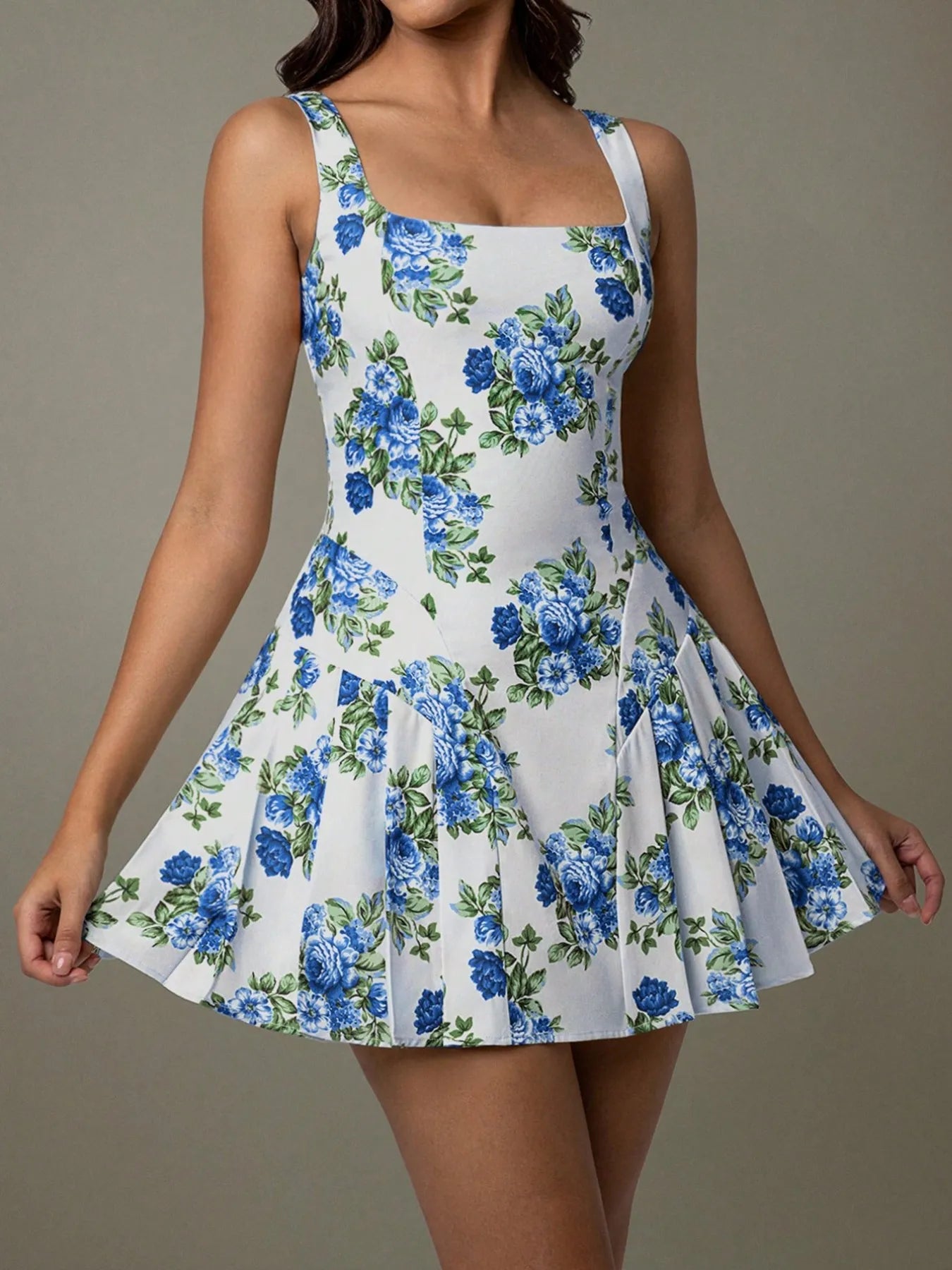 Floral Square Neck Mini Dress
