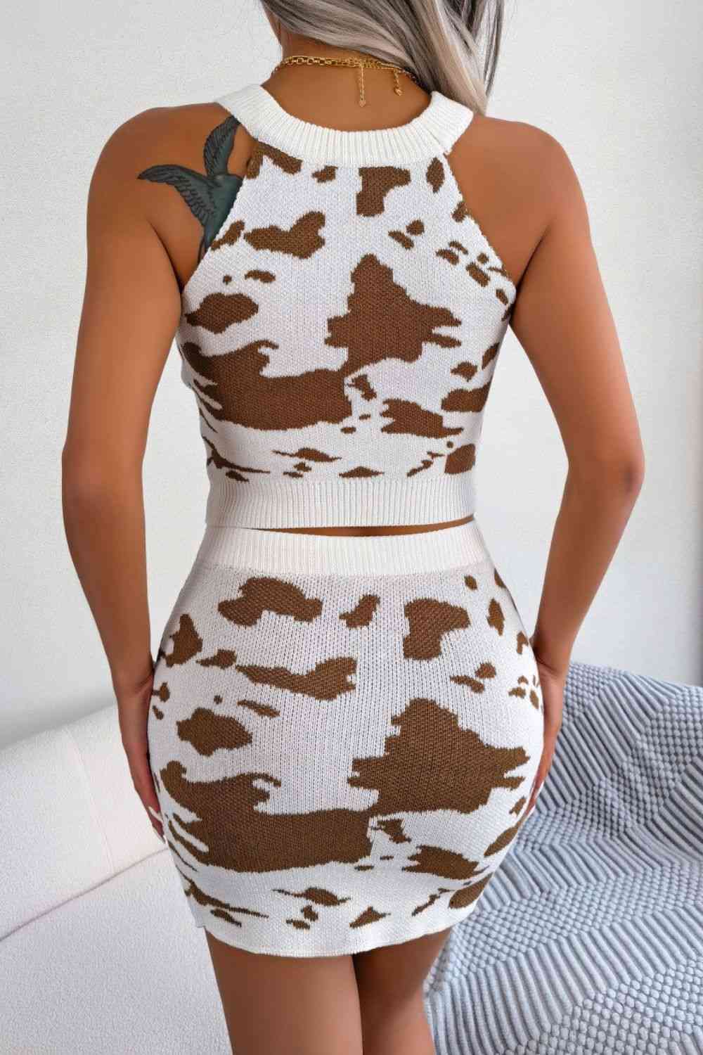 Sleeveless Knit Top and Mini Skirt Set