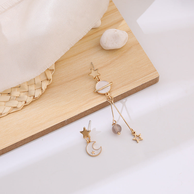 Cute Moon Planet Asymmetric Earrings