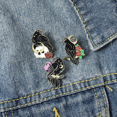 Chic Rose Crow Pins